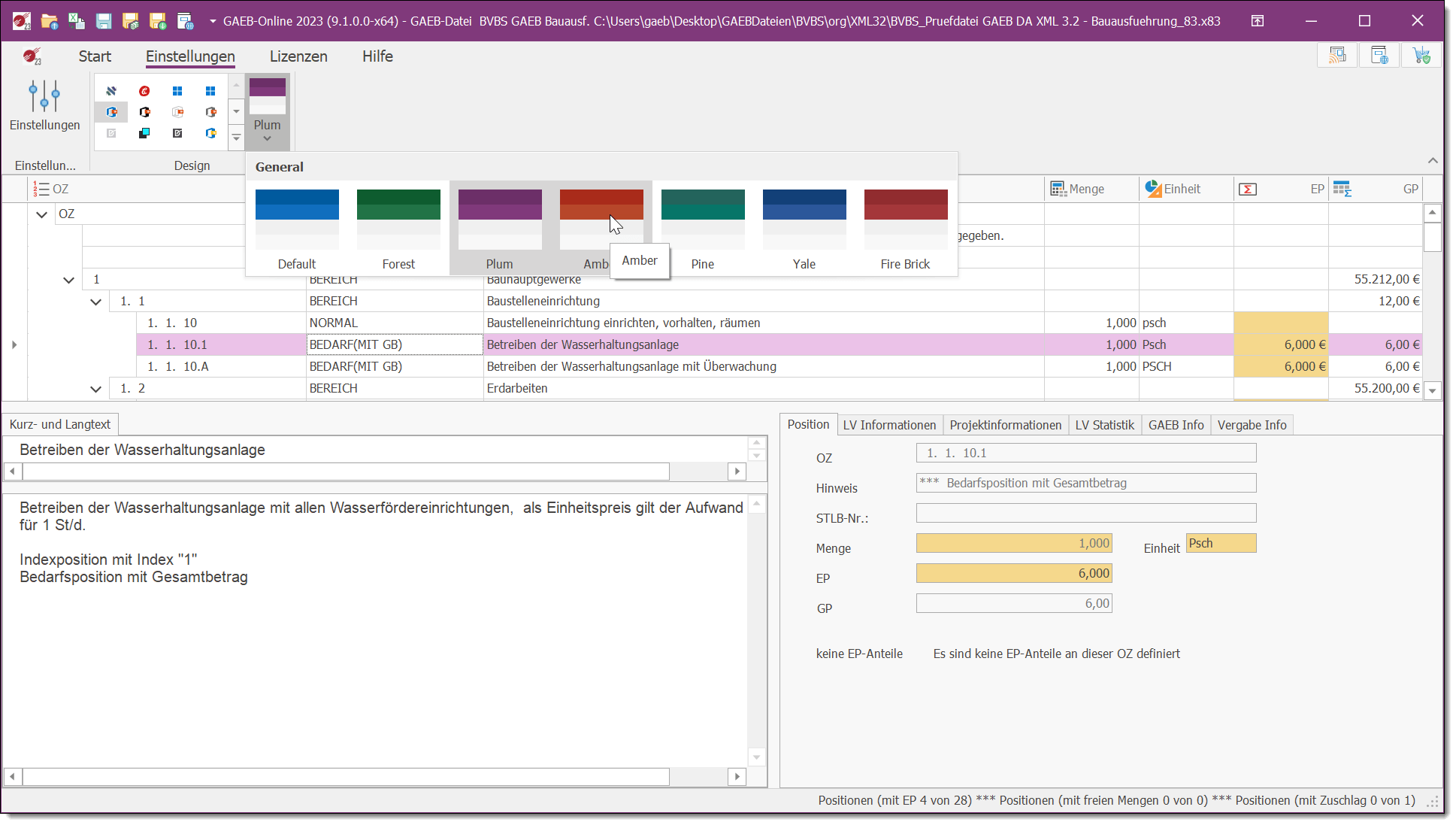 GAEB-Online 2025 Skins und Farben